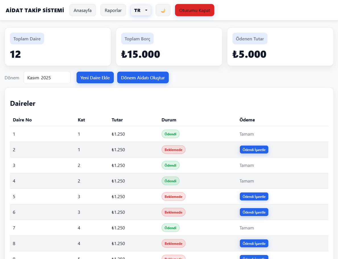 Apartman aidat takip sistemi