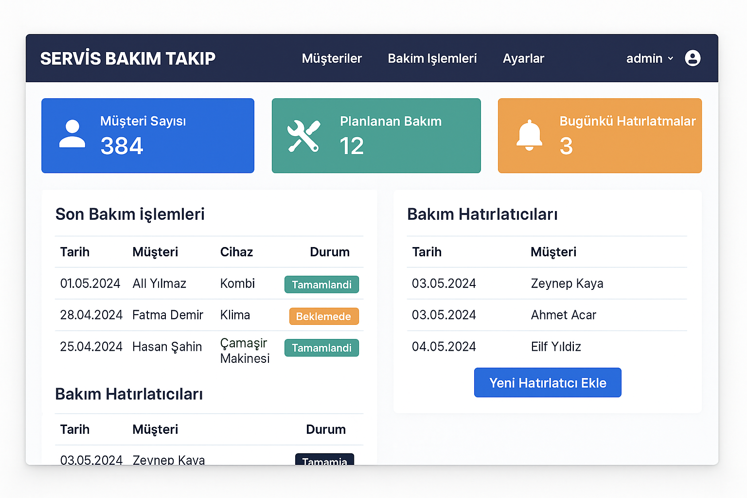 Servis bakım takip sistemi